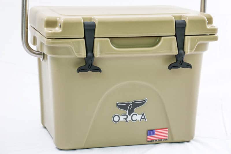 ORCA 20 qt closeup on logo and made in usa