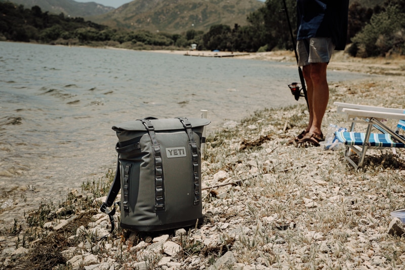 Yeti Hopper M20 backpack cooler on fishing trip